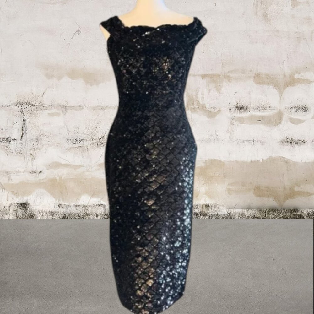 Eva Mendes by New York & Company Black Off-the-Shoulder Sequin Dress Size 2